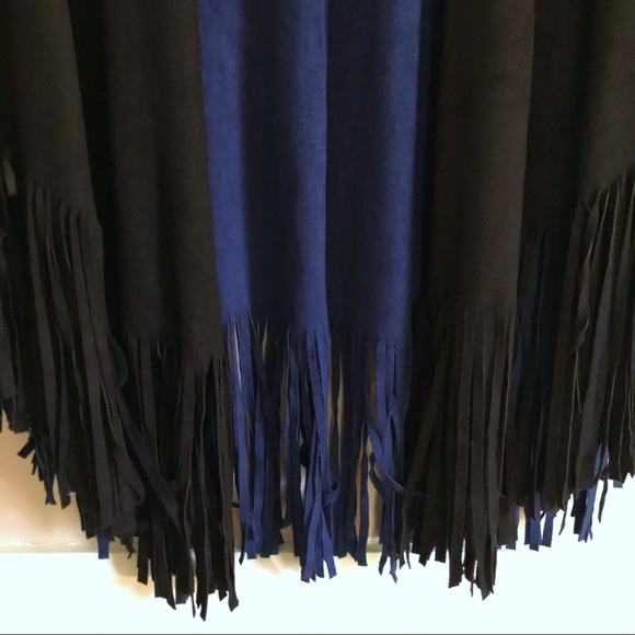 Alberto Makali NWOT Color Block Boho Vegan Suede Fringe Cape - Picture 4 of 6